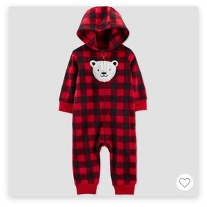 Carters buffalo check bear onesie zip up fleece 3 mo 0-3m